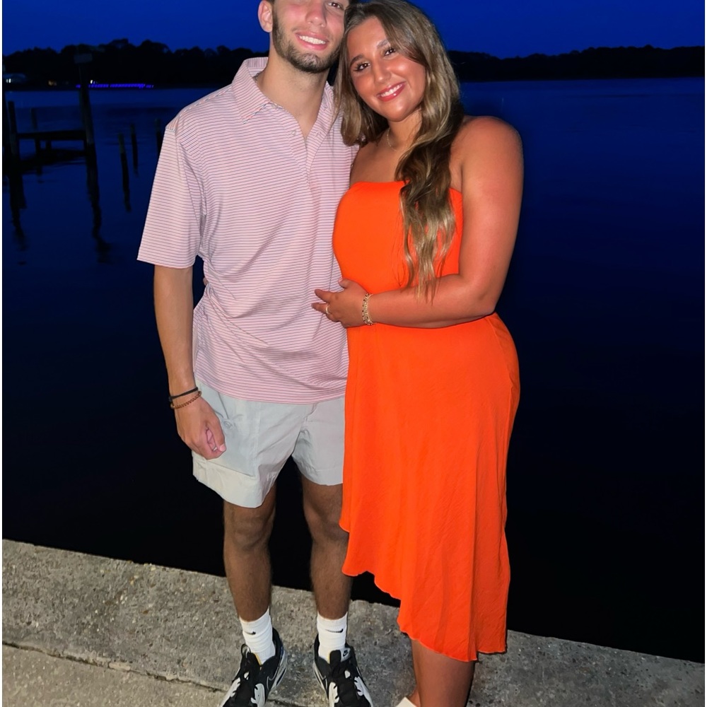 Orange Strapless midi Dress